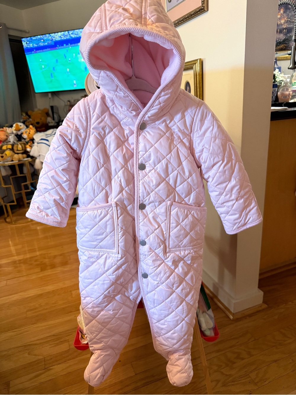 Ralph Lauren Baby Pink Quilted Hooded Bunting Snowsuit Footed 9M EUC